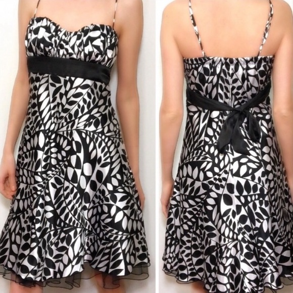 Speechless B&W Silky Salsa Tango Dance Dress with Tulle Layer, Straps, Back Tie - Picture 2 of 10